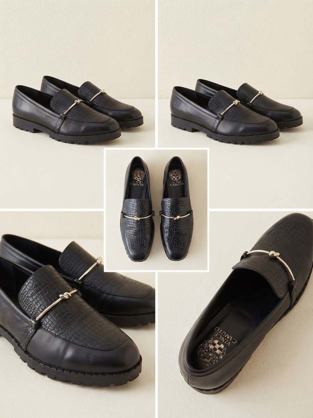 Vince Camuto Perenna Black Croc-Embossed Loafers, Women’s, Size 8.5